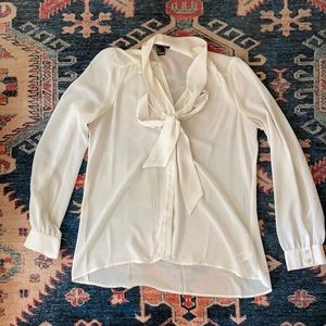 Bow front white button up